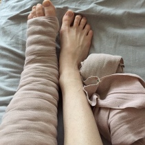 These are the short-stretch bandages I now use to wrap my leg. Immediately I felt MUCH better wearing these. I haven't had any swelling in my toes at all like I always had with the long-stretch bandages.